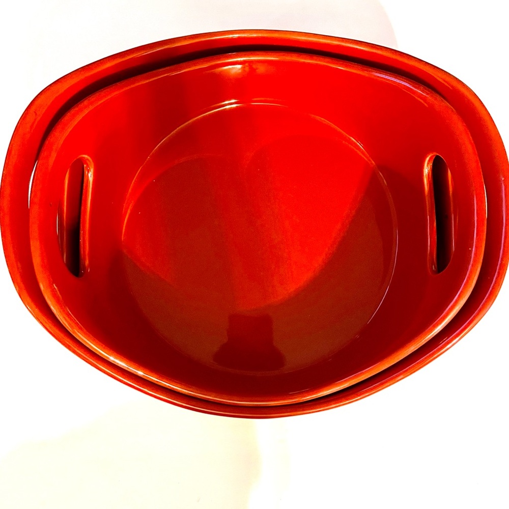 Rachael Ray Red Stoneware Baking Dishes.
